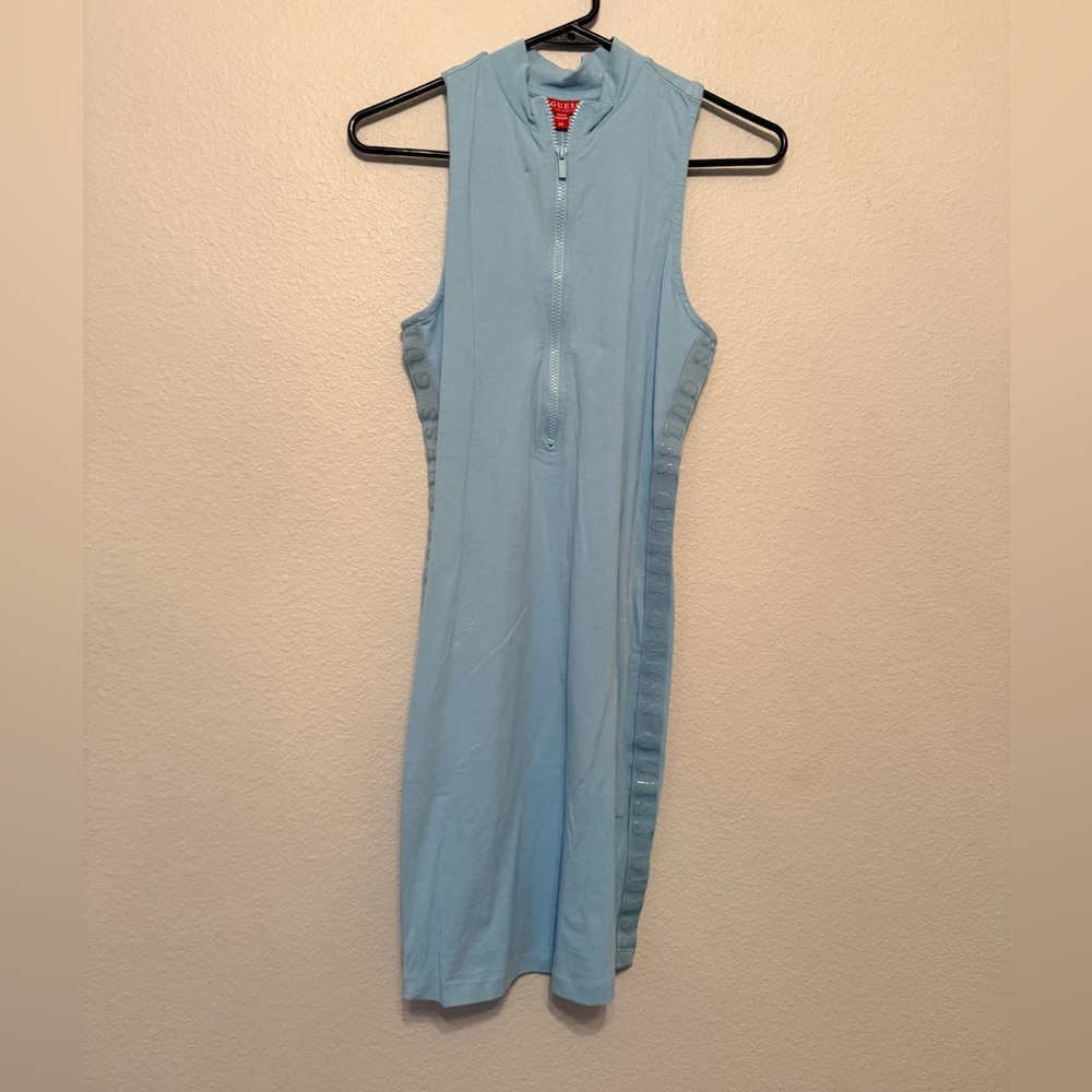 Guess Light Blue Zip-Up Sleeveless Dress